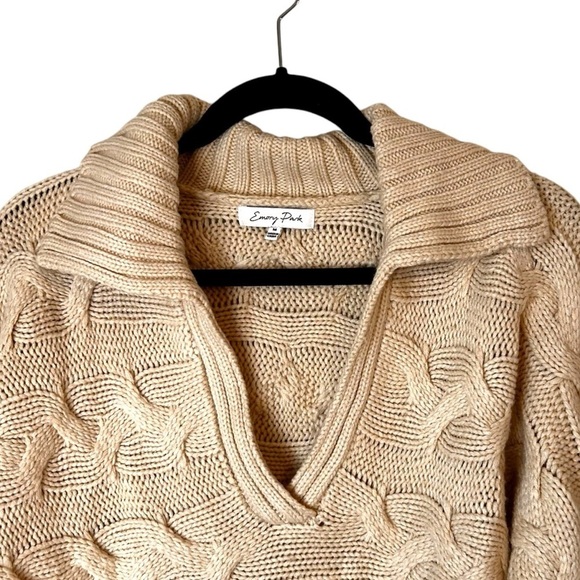 Emory Park Johnny Collar Cable Knit Crotchet Sweater- Neutral Cream- Medium - Picture 3 of 10